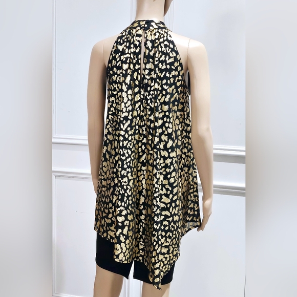 Black & Gold Metallic Halter Drape Dress - Picture 3 of 4